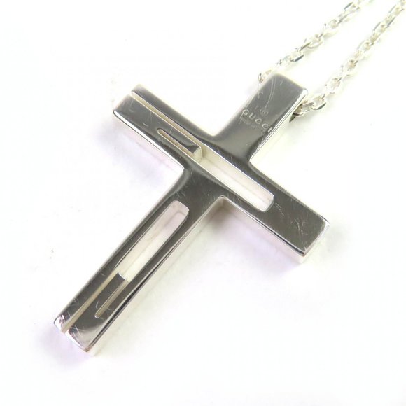 GUCCI Cutout Cross Necklace, AG925 Silver, G-Cross Logo, Made in Italy, Weigh... - Picture 6 of 9